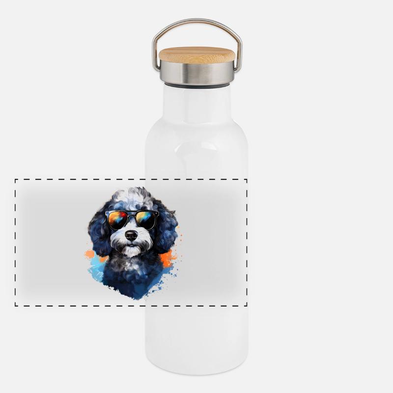 Pudel mit Sonnenbrille Panorama Thermosflasche mit Bambusdeckel