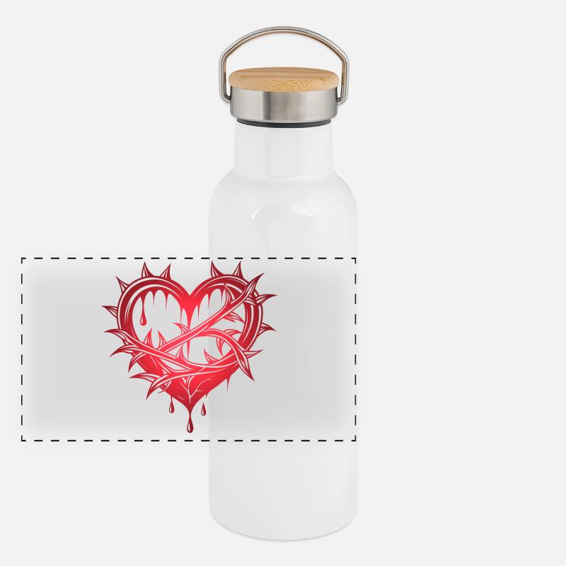Herz mit dornen Panorama Thermosflasche mit Bambusdeckel