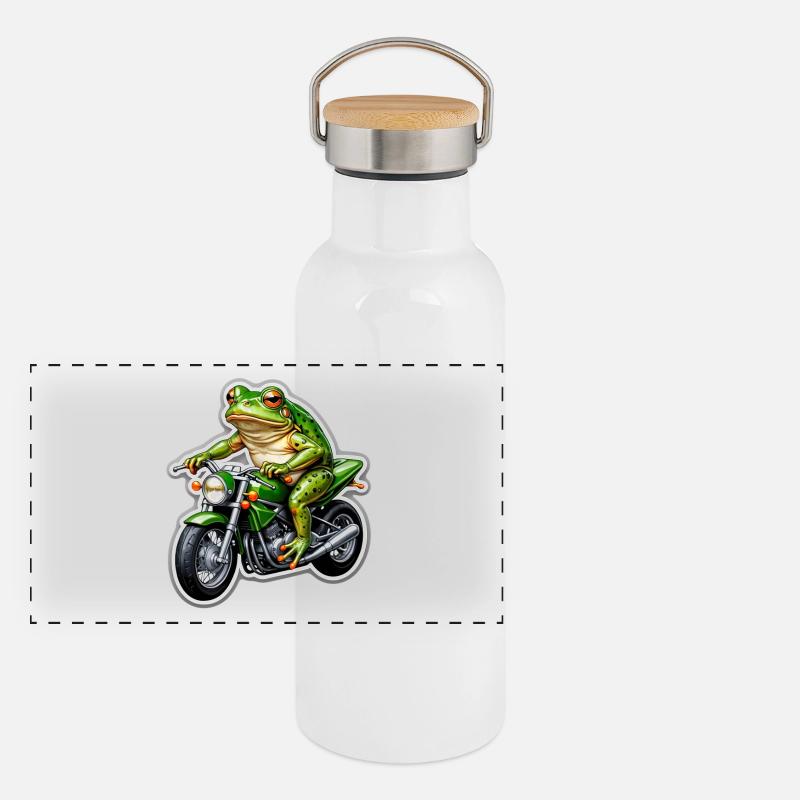 Frog on motorcycle Panoramic Thermal Bottle with Bamboo Lid