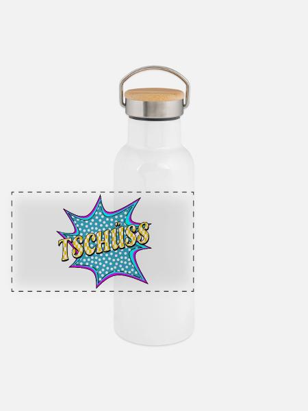ABSCHIED TSCHÜSS - Panorama Thermosflasche mit Bambusdeckel - Weiß