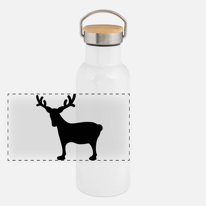 Renne Noël3 - Gourde isotherme avec bouchon en bambou - blanc