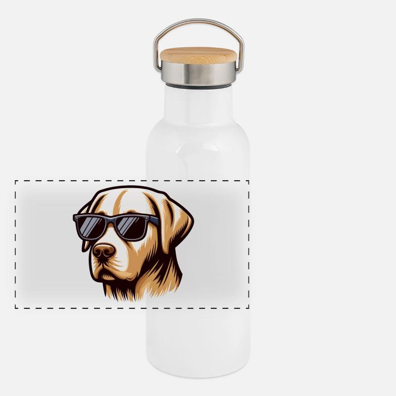 Cooler Labrador Hundekopf Panorama Thermosflasche mit Bambusdeckel