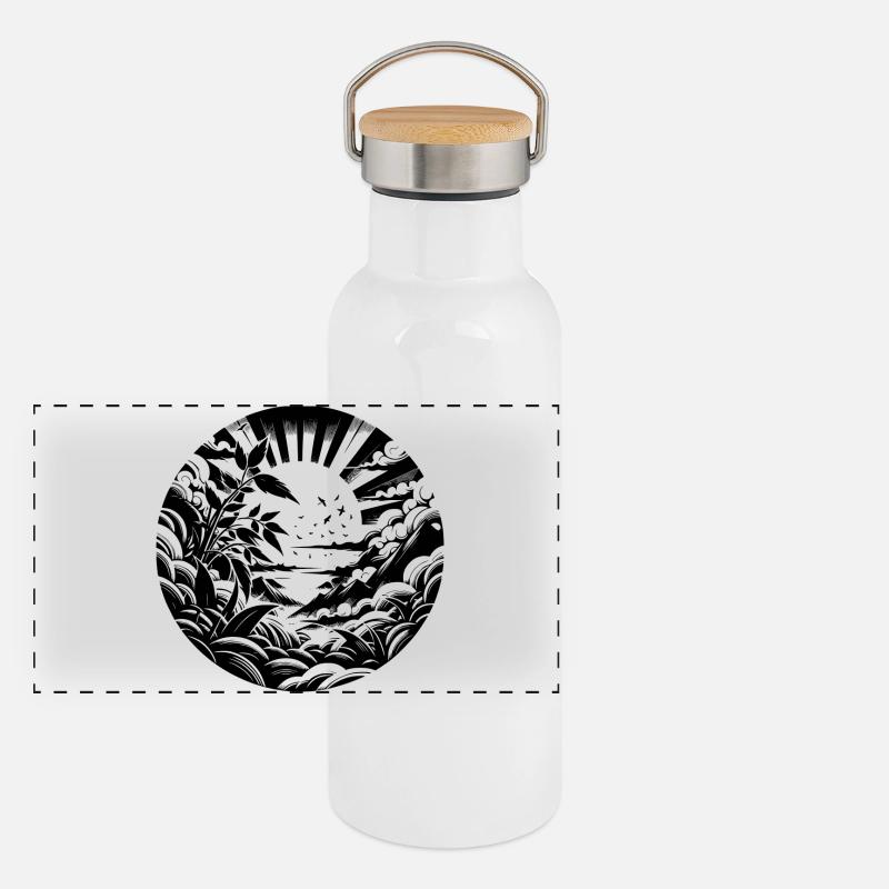 Nature view between mountains to the sun Panoramic Thermal Bottle with Bamboo Lid
