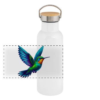 Kolibri - Panorama Thermosflasche mit Bambusdeckel - Weiß - Vorne