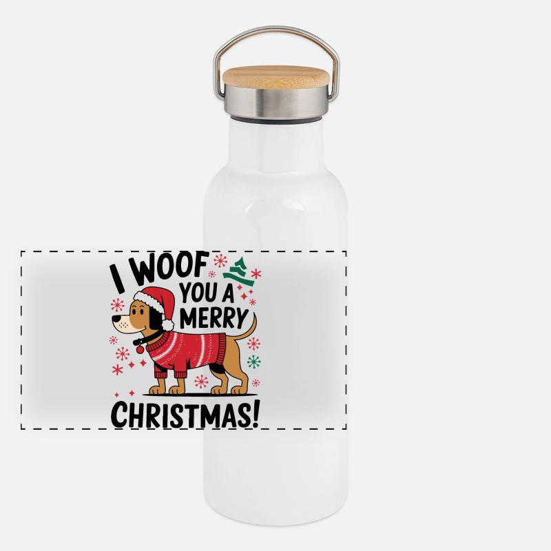 Festlicher Hund im Weihnachtspullover Panorama Thermosflasche mit Bambusdeckel
