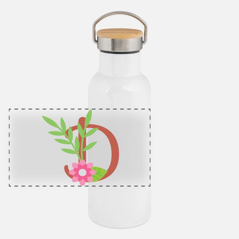 Eleganter Buchstabe 'D' mit Blumen Panorama Thermosflasche mit Bambusdeckel