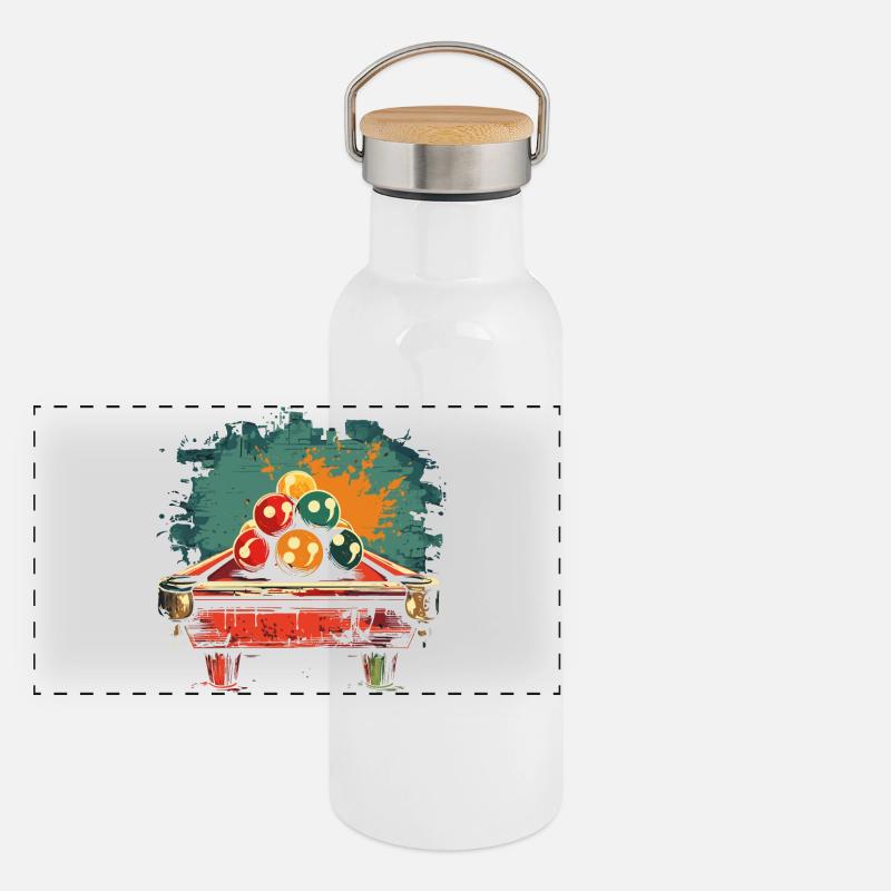 Billard Comic Stil Panorama Thermosflasche mit Bambusdeckel