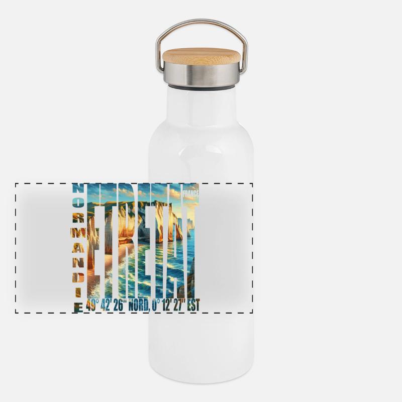 ETRETAT NORMANDIE FRANKREICH - Panorama Thermosflasche mit Bambusdeckel - Weiß