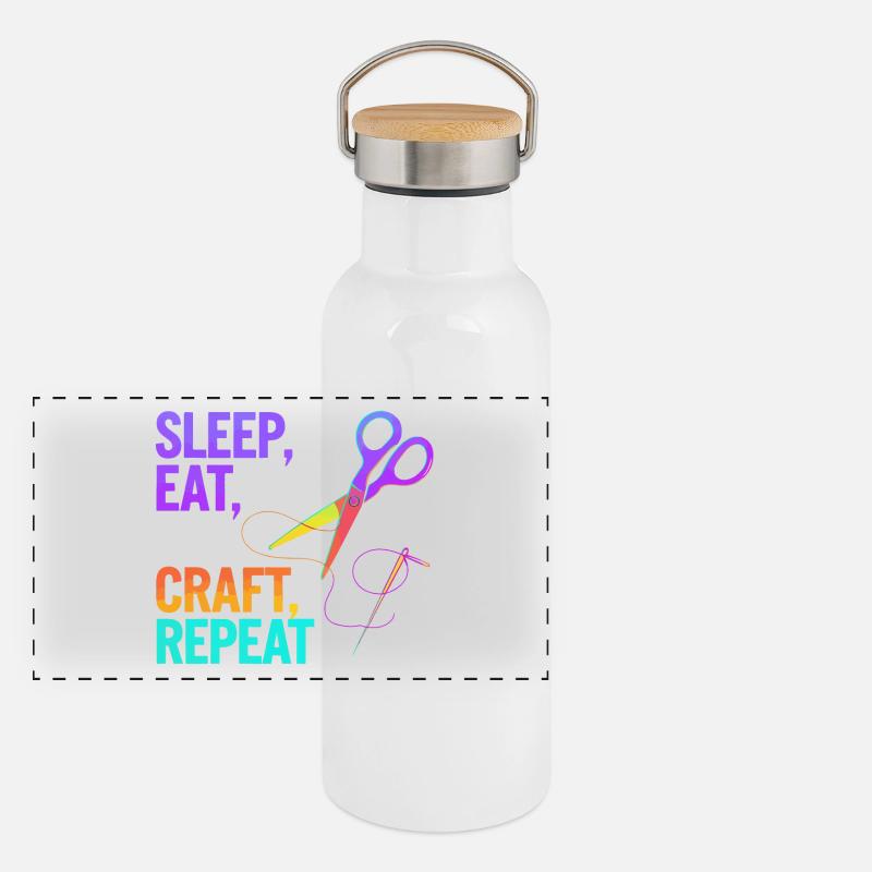 Dormir, manger, bricoler, répéter Gourde isotherme avec bouchon en bambou