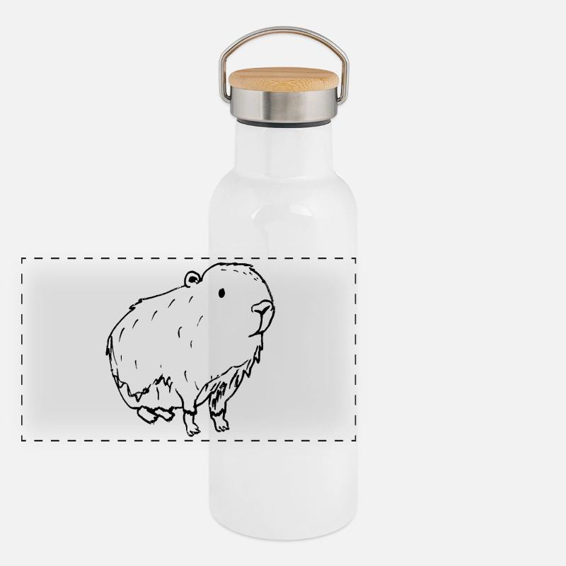 Abstrait Kapybara Noir Gourde isotherme avec bouchon en bambou