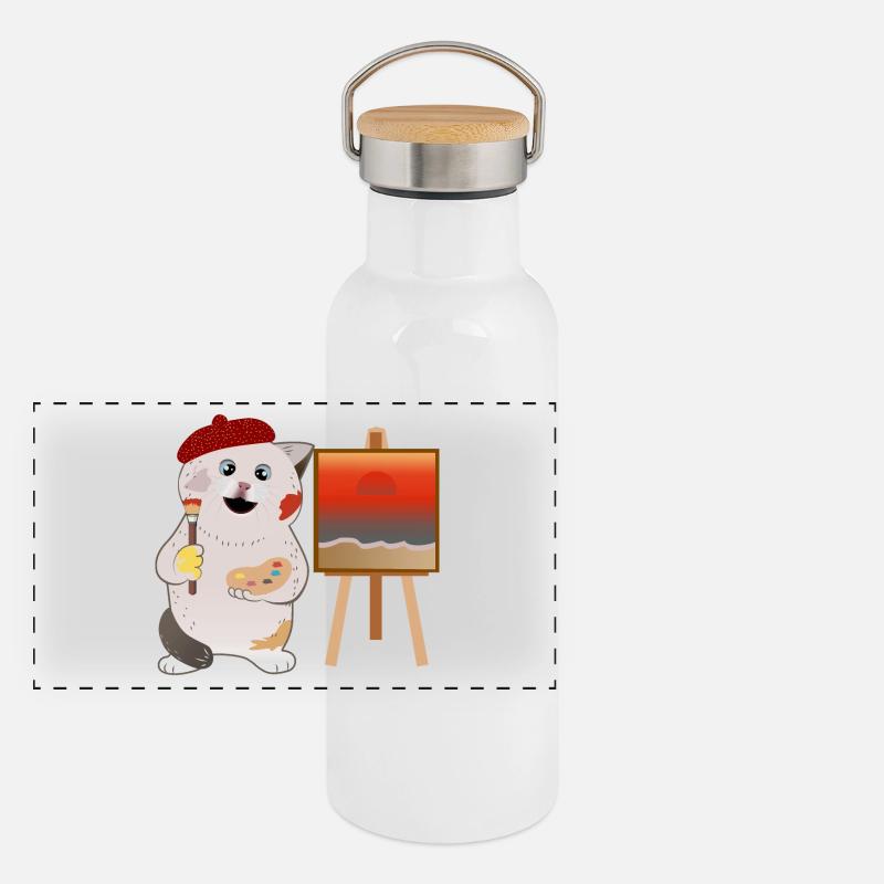 cute cat painter Panoramic Thermal Bottle with Bamboo Lid