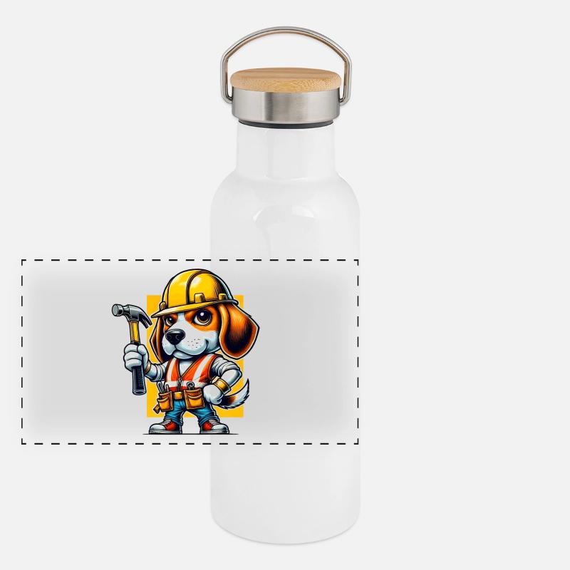 Beagle Bauarbeiter Panorama Thermosflasche mit Bambusdeckel