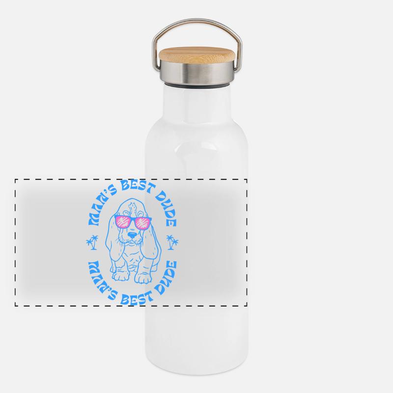 Man's Best Dude – Cool Dog with Sunglasses Panoramic Thermal Bottle with Bamboo Lid