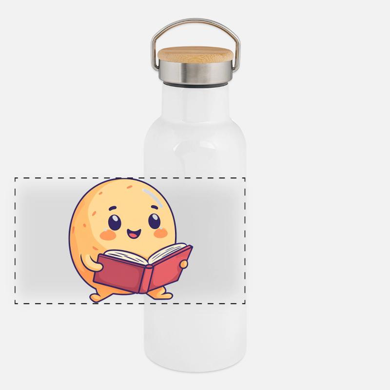 Happy Potato Reading a Book - Adorable Design Panoramic Thermal Bottle with Bamboo Lid