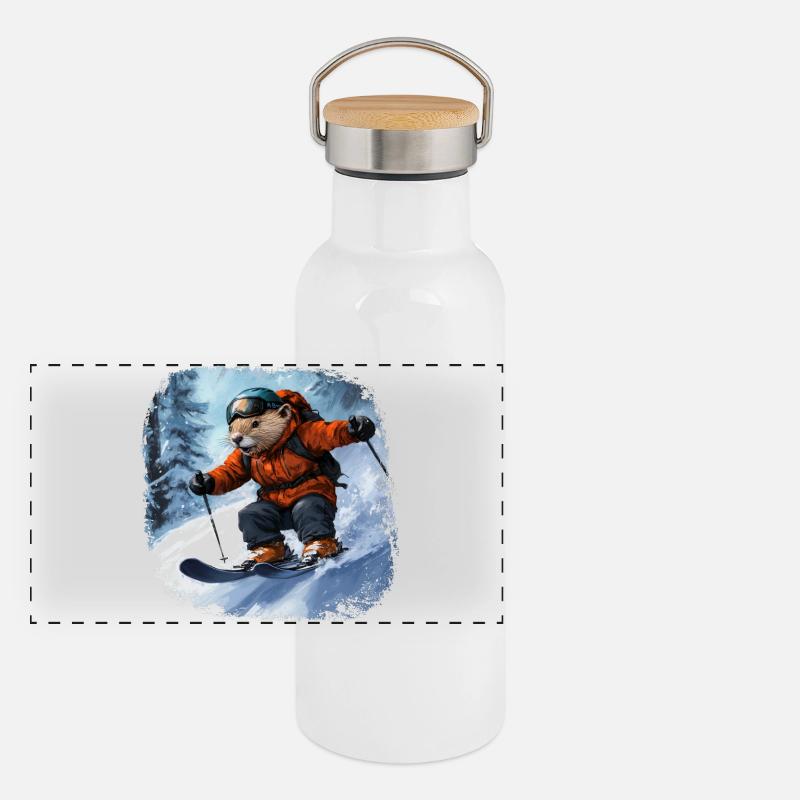 Biber Ski Panorama Thermosflasche mit Bambusdeckel