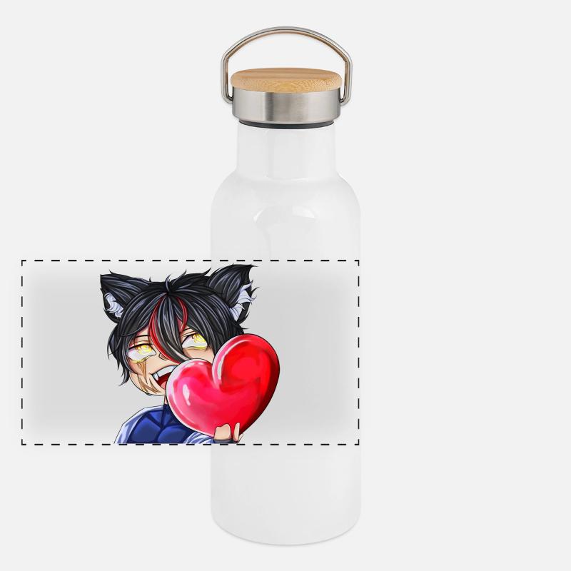 Chibi mit Herz Panorama Thermosflasche mit Bambusdeckel