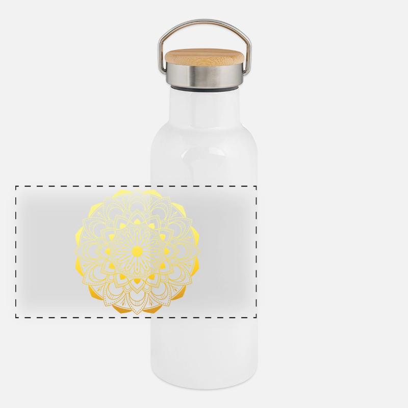 Mandala doré Gourde isotherme avec bouchon en bambou