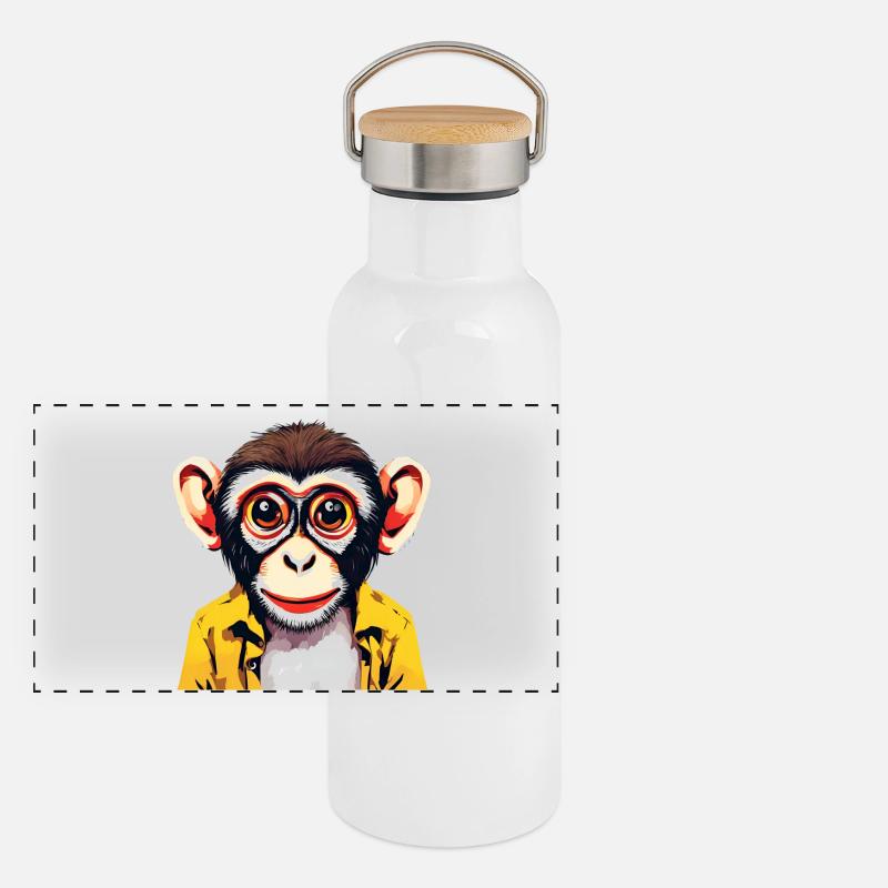 Vibrant Monkey Illustration for Apparel Panoramic Thermal Bottle with Bamboo Lid