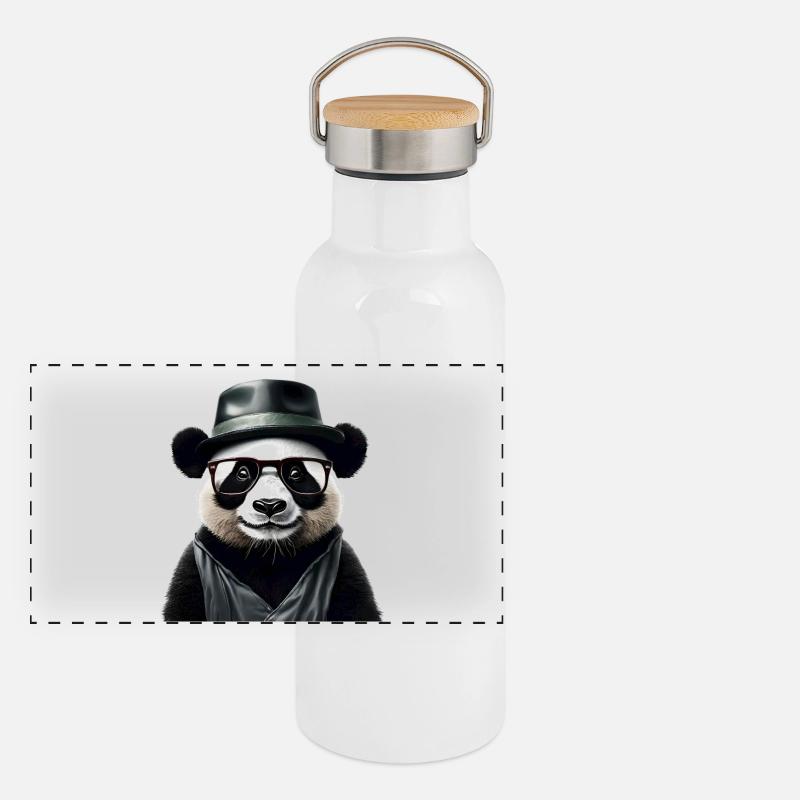 Panda élégant avec accessoires Gourde isotherme avec bouchon en bambou