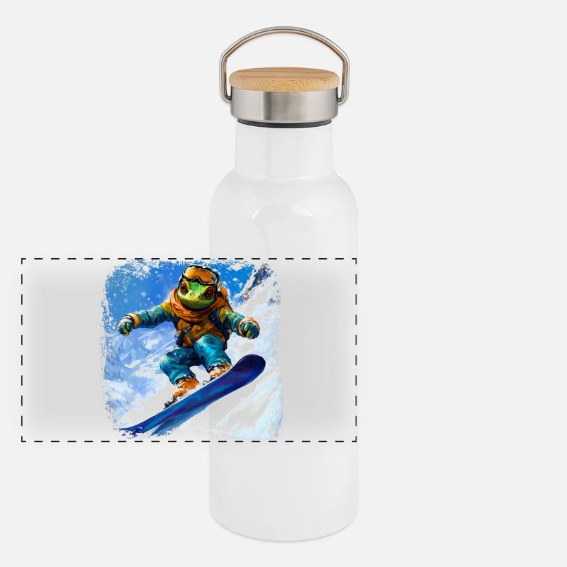Snowboard Chamäleon Panorama Thermosflasche mit Bambusdeckel
