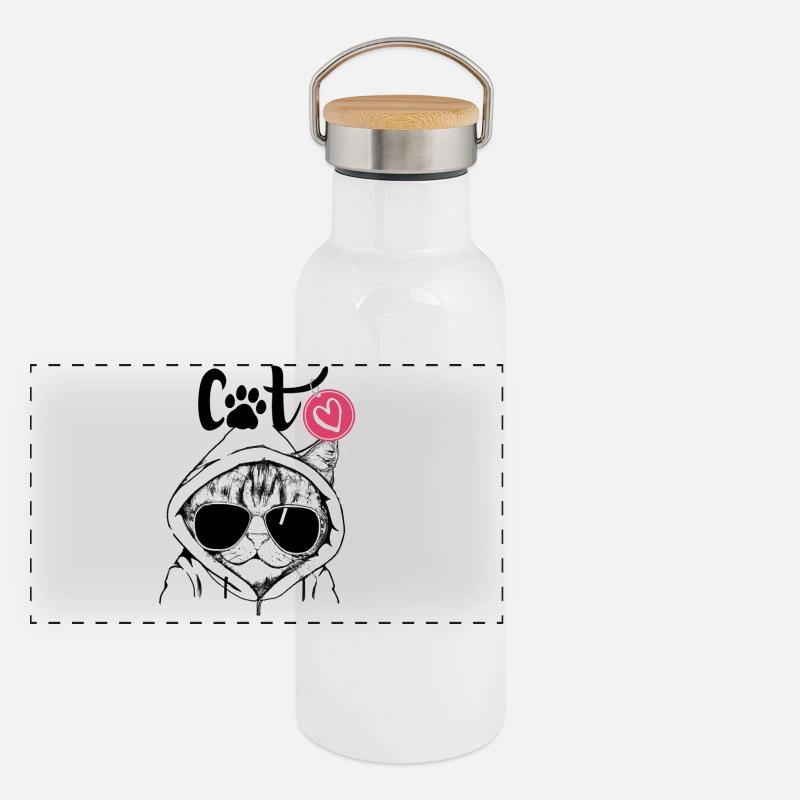 Chat à capuche avec des lunettes de soleil Gourde isotherme avec bouchon en bambou