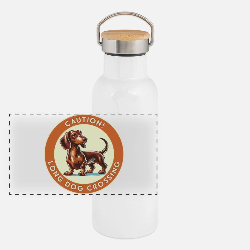 Prudence! Longue traversée pour chiens - Gourde isotherme avec bouchon en bambou - blanc
