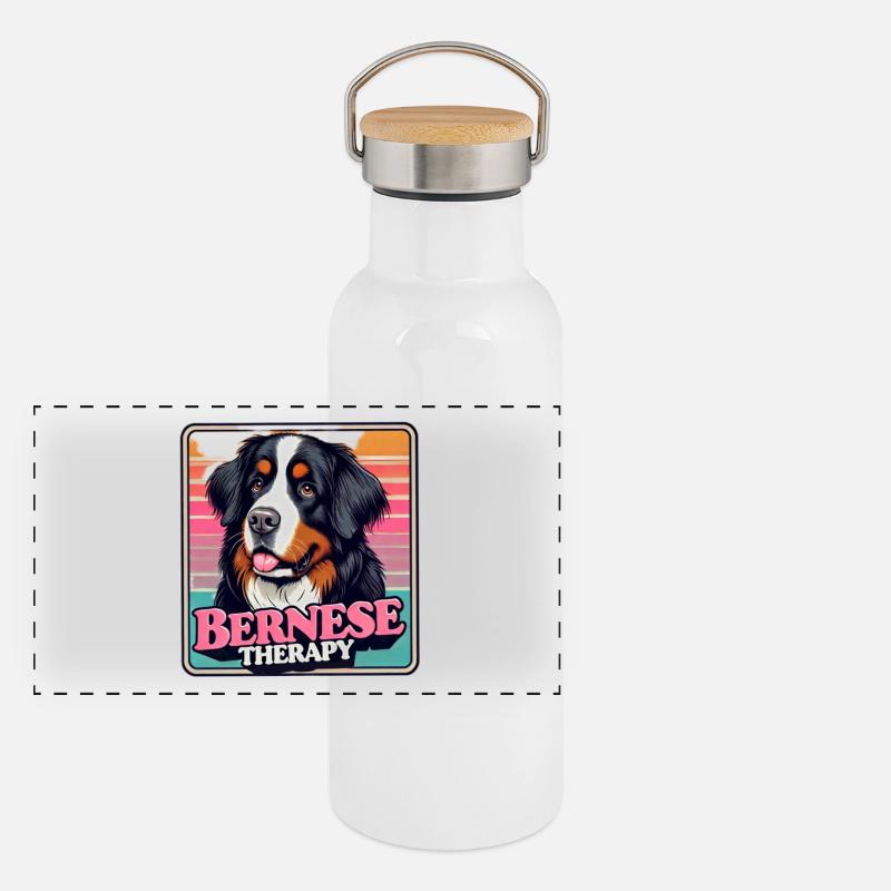 Berner Sennenhund Panorama Thermosflasche mit Bambusdeckel