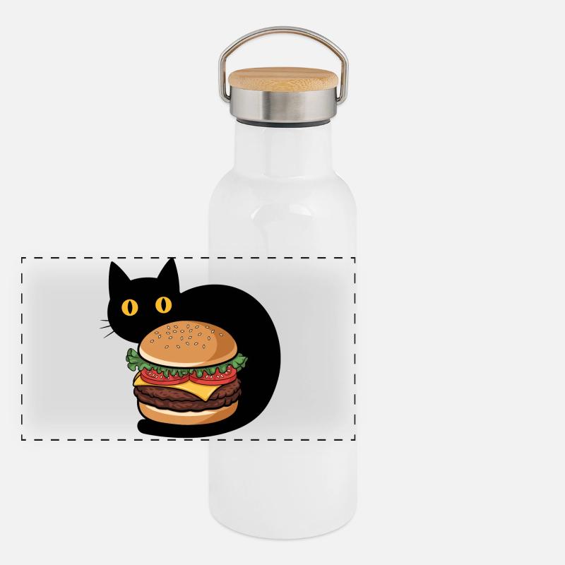Burger Katze Panorama Thermosflasche mit Bambusdeckel