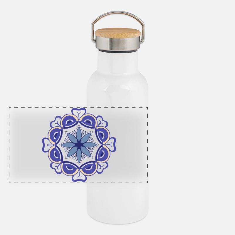 orientalisches Muster Marokko blautöne Panorama Thermosflasche mit Bambusdeckel