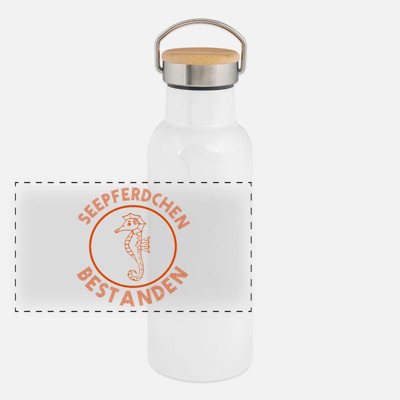 Seepferdchen bestanden Abzeichen Prüfung Panorama Thermosflasche mit Bambusdeckel