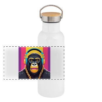 Gorilla, Primat, Affe - Panorama Thermosflasche mit Bambusdeckel - Weiß - Vorne