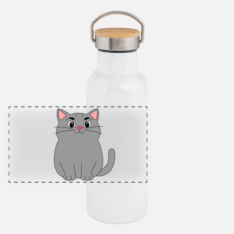 Graue Katze Panorama Thermosflasche mit Bambusdeckel