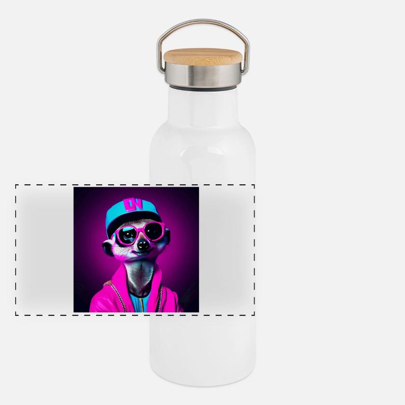 Erdmännchen, Erdmännchen Humor, lustiges Erdmännchen Panorama Thermosflasche mit Bambusdeckel