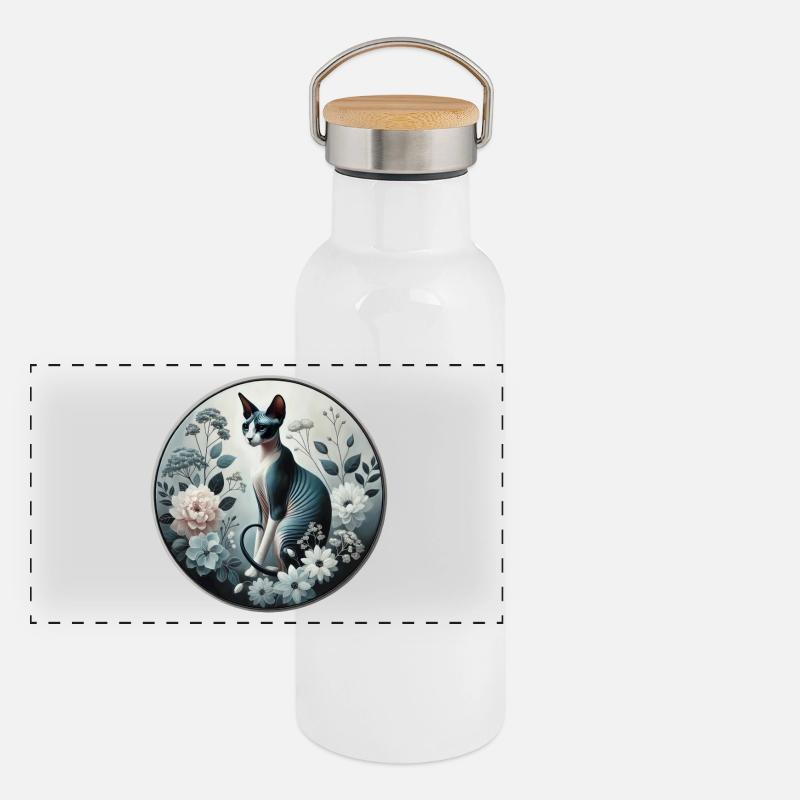 Princesse Sphynx chat parmi les fleurs Gourde isotherme avec bouchon en bambou