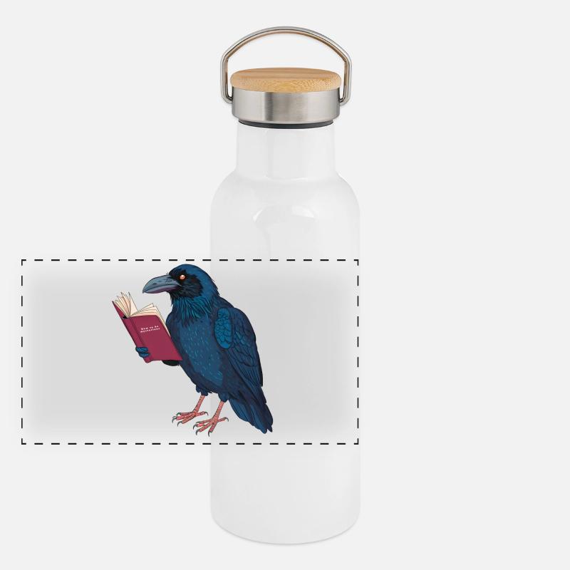 Mysterious Raven Panorama Thermosflasche mit Bambusdeckel