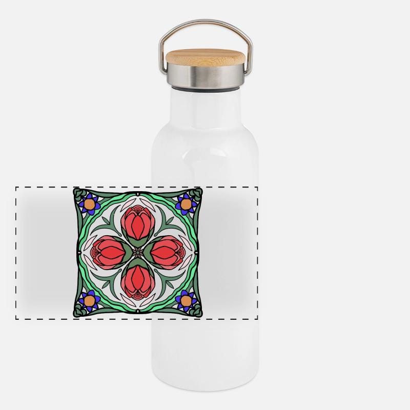 Mandala Art Déco Fleur Gourde isotherme avec bouchon en bambou