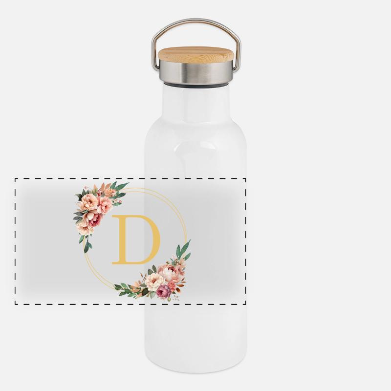 D Monogram, Couronne de fleurs, Personnalisable Gourde isotherme avec bouchon en bambou