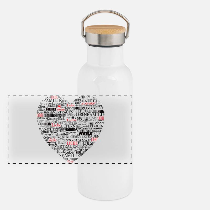 Heart Typography Dear Family - Panoramic Thermal Bottle with Bamboo Lid - white