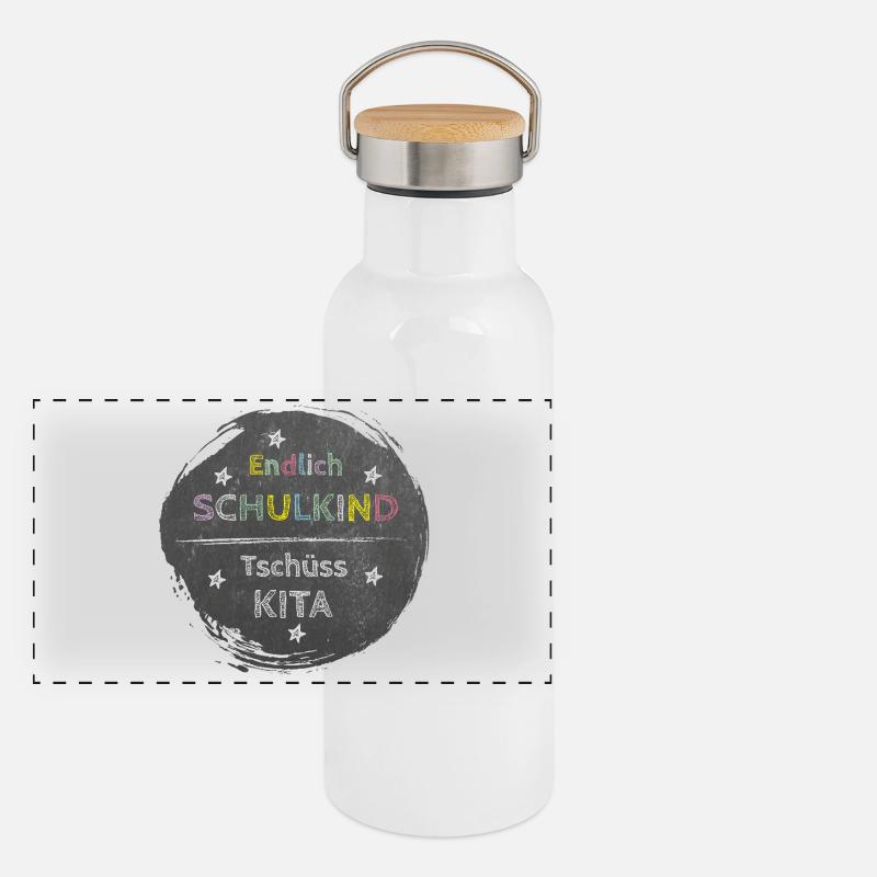 Endlich Schulkind - Tschüss Kita | Tafel Design Panorama Thermosflasche mit Bambusdeckel