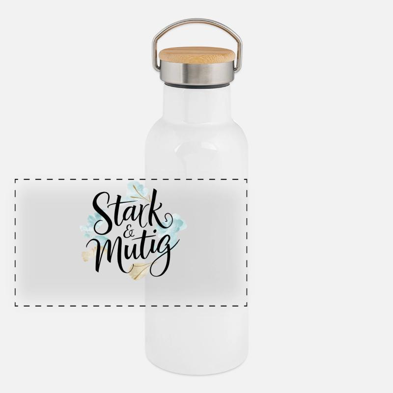 Stark und mutig Affirmations-Design Panorama Thermosflasche mit Bambusdeckel