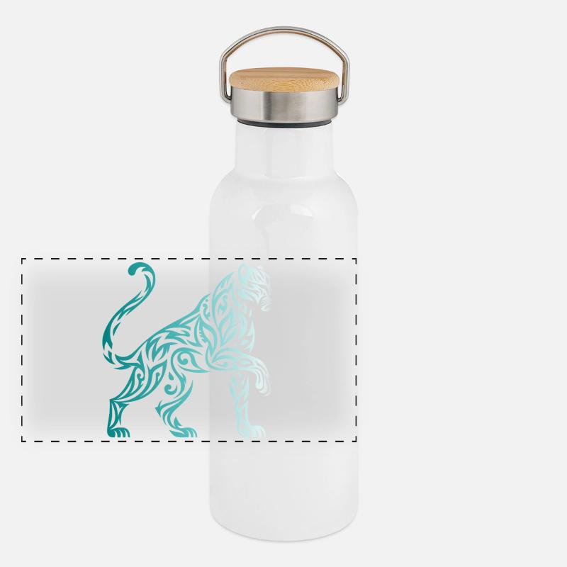 panthere tribal dégradé bleu blanc Gourde isotherme avec bouchon en bambou
