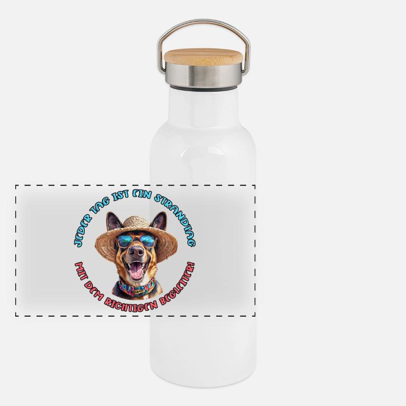 Deutscher Schäferhund: Jeder Tag am Strand Panorama Thermosflasche mit Bambusdeckel