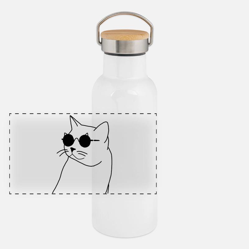 Chat avec des lunettes de soleil Gourde isotherme avec bouchon en bambou