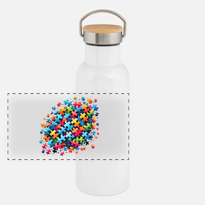 Colorful Puzzle Design for Creative Expression Panoramic Thermal Bottle with Bamboo Lid