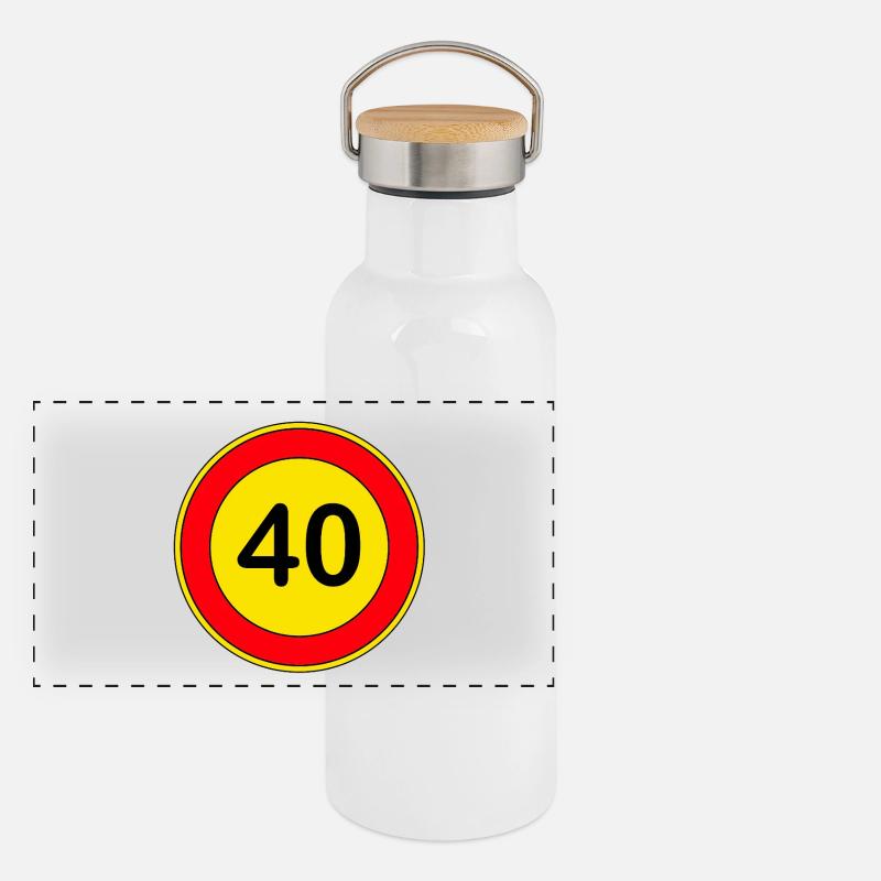 40e anniversaire, 40 ans, panneau de signalisation jaune Gourde isotherme avec bouchon en bambou