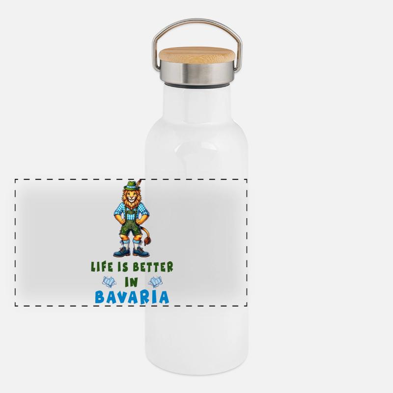 Bayerischer Löwe Panorama Thermosflasche mit Bambusdeckel