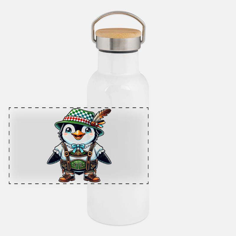 Bayerischer Pinguin Panorama Thermosflasche mit Bambusdeckel