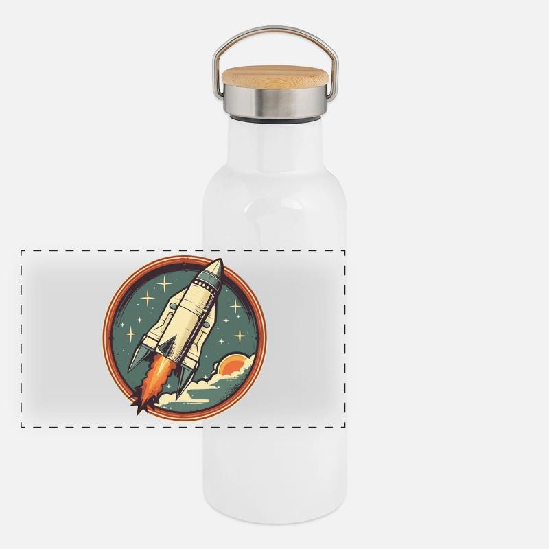 Retro Rocket - Space Rocket Panoramic Thermal Bottle with Bamboo Lid
