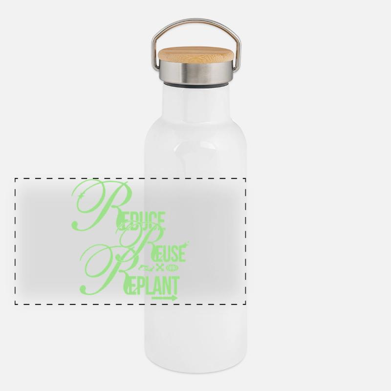 Message écologique – Réduire, Réutiliser, Replanter Gourde isotherme avec bouchon en bambou