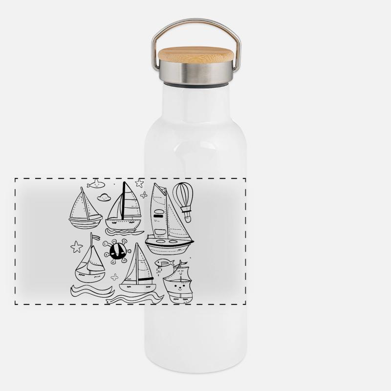 Segeln Comic Stil Panorama Thermosflasche mit Bambusdeckel